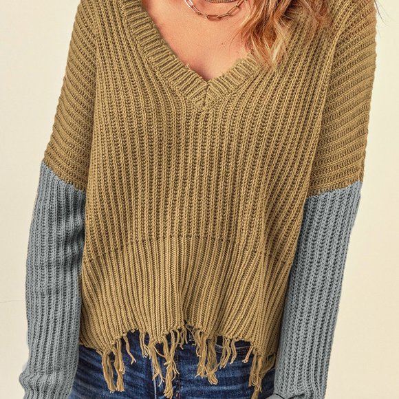 Gray Hollow-out Distressed Tassels Sweater - Picture 3 of 5